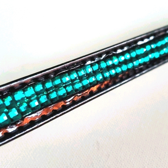 Dog Collar Green Iridescent Stones Faux Black Pate - Picture 4 of 14